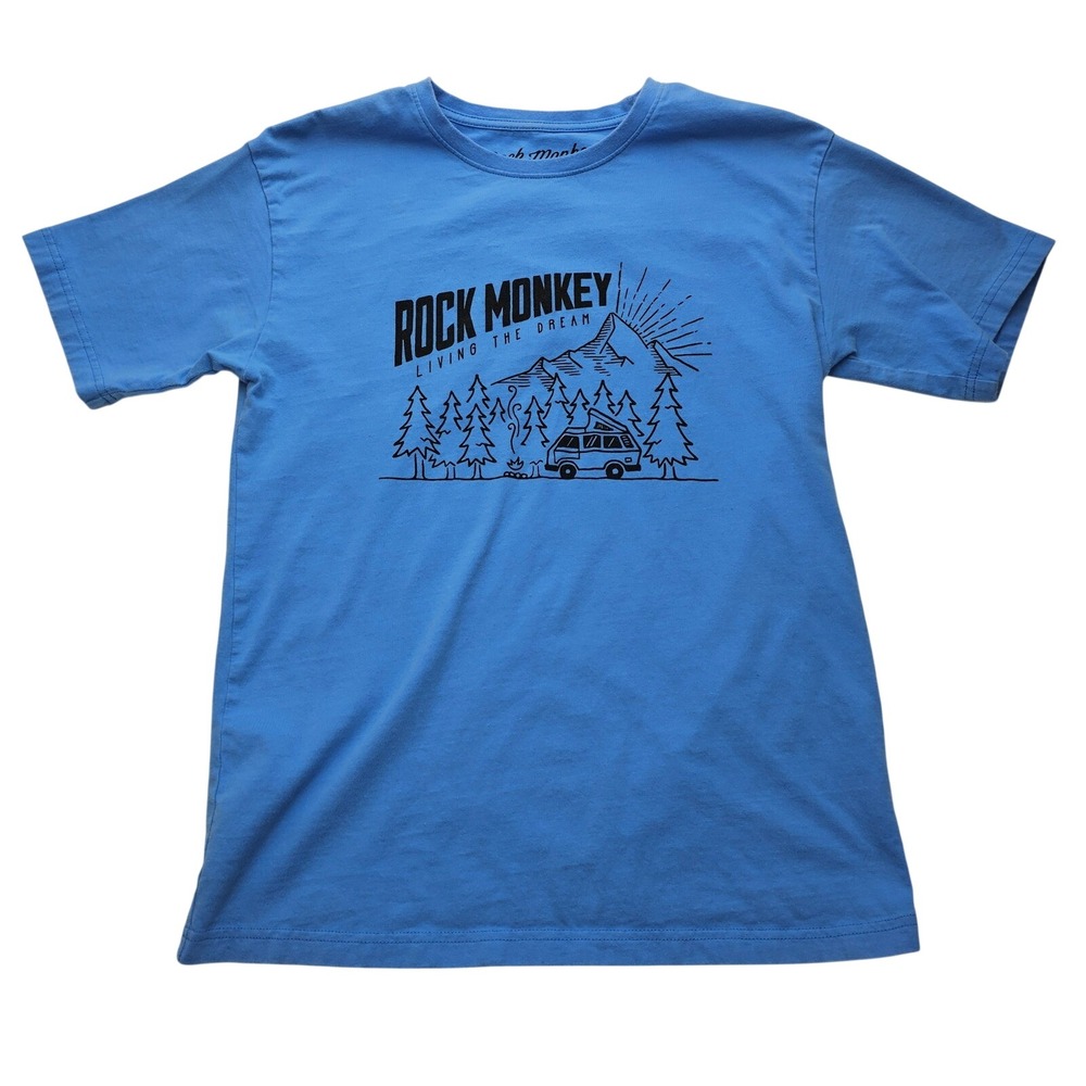 Rock Monkey Outfitter Blue Graphic T-Shirt Small Living the Dream Camper Vanlife